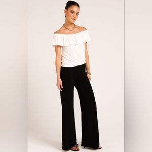 White Ruffle Neckline Top
